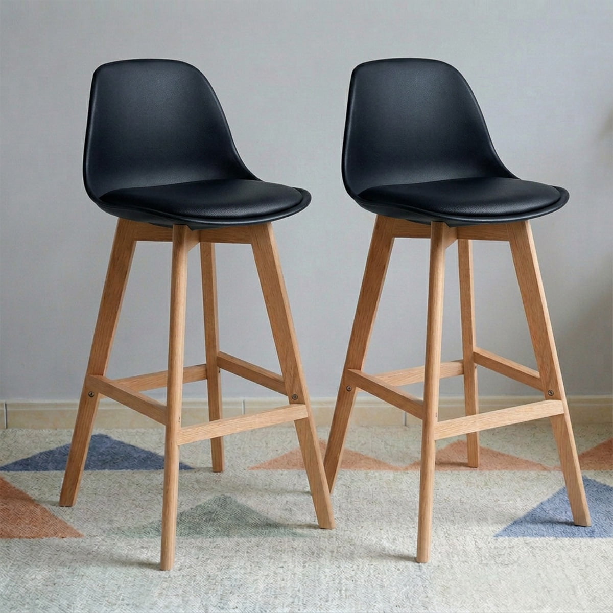 Venhoouse - Pack 2 Taburetes Piso Bar Acolchado Altura 65cm Eames Tulip Negro