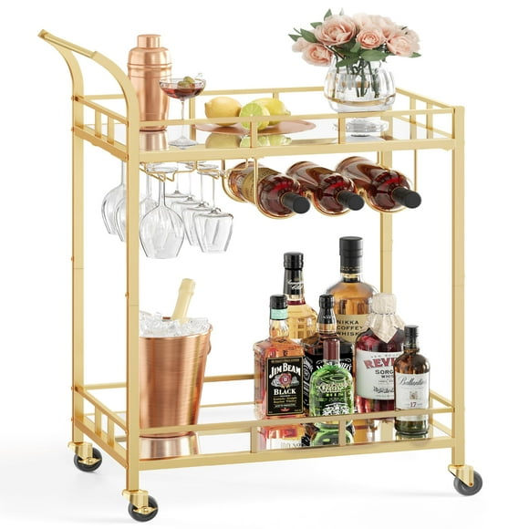 Carrito de bar VASAGLE Gold ULRC092A62 con 2 estantes con espejo