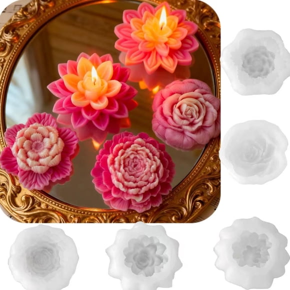 Molde de silicona DoDoIYia 5 unidades 3D flores loto, rosa, peonía y lirio de agua