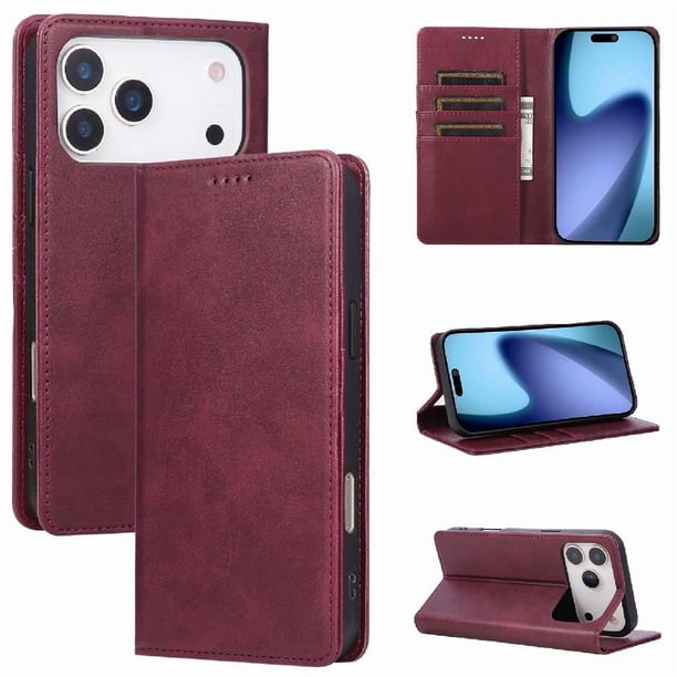 Funda Cartera para iPhone 17 Pro con Ranuras Tarjetas y Soporte - Protección Completa Rojo