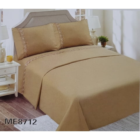 Genérico - Juego De Sábanas Con Broderie 2 Plazas - Mostaza