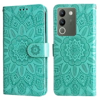 Funda Tipo Cartera Foxdock Para Vivo V30 Lite 5G , Diseño Girasol En Relieve, Cuero Pu, Cierre Magnético, Soporte Y Tarjetero