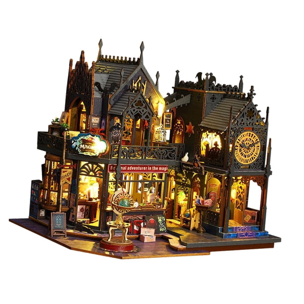 Kits de casa de muñecas en miniatura DIY, caja de habitación, modelo Retro, artesanía, decoración de escritorio con luces, rompecabezas 3D, accesorios