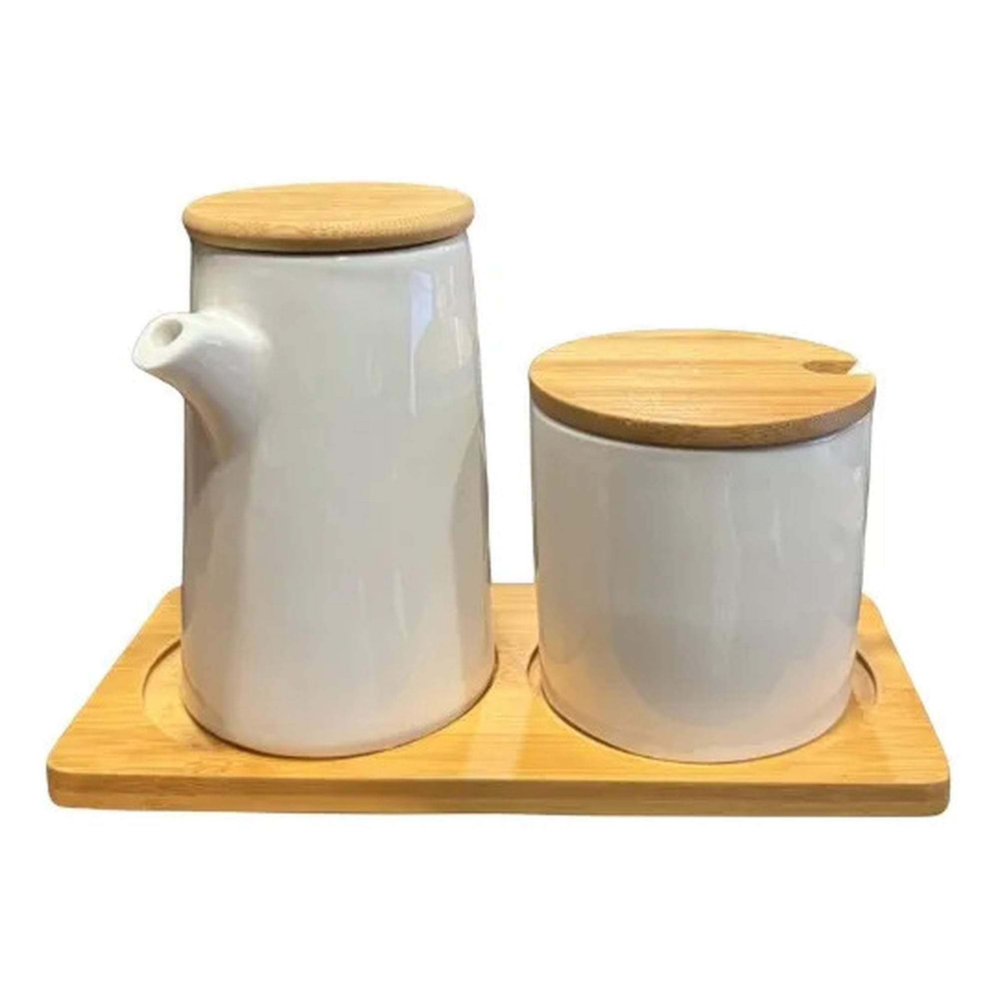 Genérico - Juego 2 Piezas Azucarera Mielera Minimalista Base Bambú Jhn