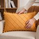 thumbnail image 3 of Funda de cojín REGALWOVEN 1 paquete fundas de cojín de terciopelo suave con pompones para decoración del hogar estilo rústico amarillo 12" x 20", 3 of 7