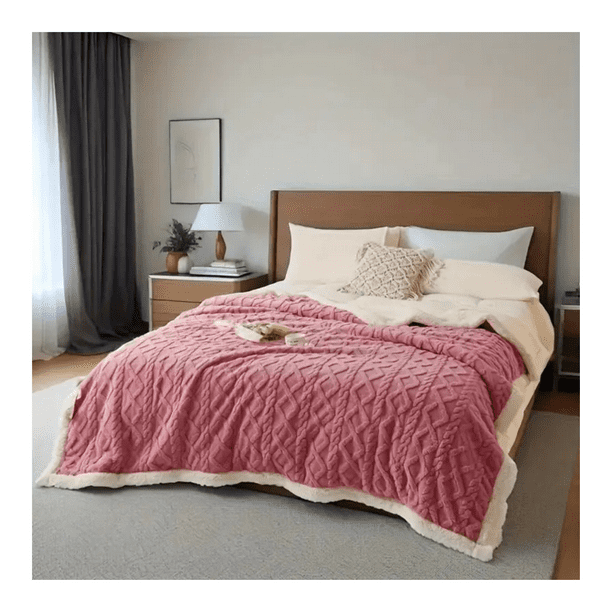 Frazada Manta Polar con Sherpa Térmica 2 Plazas con Relieve y Colores Variados
