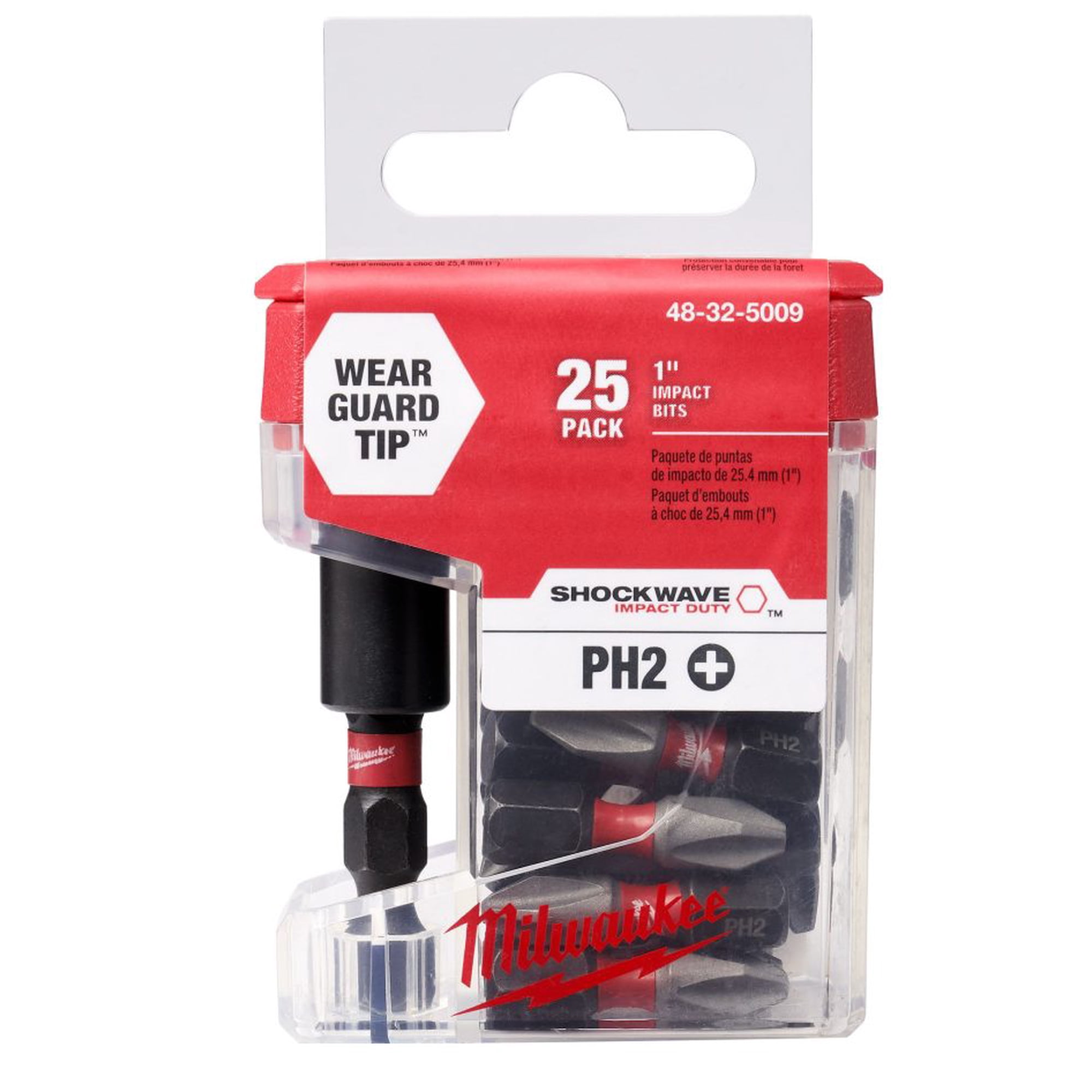 Set De 25 Puntas + Adaptador De Impacto Milwaukee Ph2 X 25mm