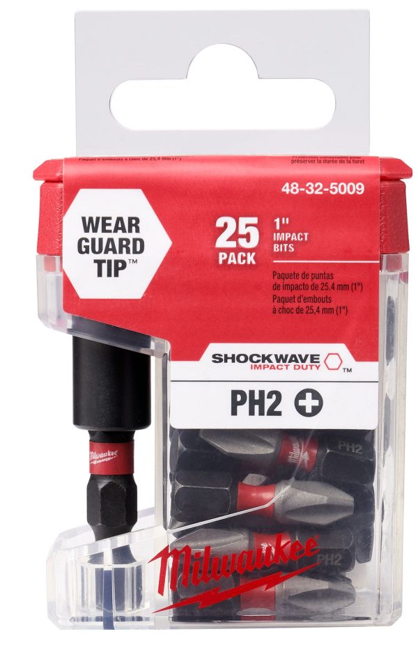 Set De 25 Puntas + Adaptador De Impacto Milwaukee Ph2 X 25Mm