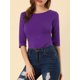 thumbnail image 5 of INSPIRE CHIC Camisetas de Mujer Mangas al Codo Cuello Barco Ajuste Ceñido Casual Camisetas Púrpura Oscuro XL, 5 of 7