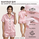 thumbnail image 4 of Pijama De Saten Mujer 2 Piezas Set Camisa Y Short Suave Boton Rosa, 4 of 10