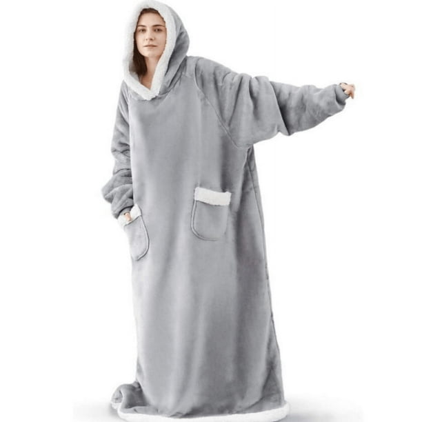 1pc Flannel Blanket With Sleeves, Winter Hoodies Sweatshirt, Women Men Pullover Fleece Giant TV Blanket