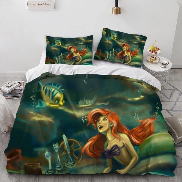 Fish Princess Anime Girl Duvet Cover Set 100% Microfiber Bedding Sets 3 Pieces Ultra Soft Skin-Friendly Comforter Cover Set