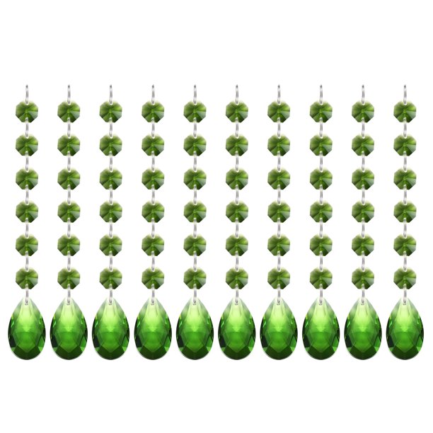 Uxcell Colgantes de Cristal en Forma de Gota para Candelabro, Paquete de 10, Longitud de 165mm, Prismas de Candelabro de 38mm, Adornos de Cuentas para Decoración de Manualidades, Verde