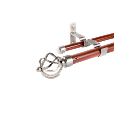 Metalhsa - Set Doble De Barras Para Cortina 2,00 Mt Fijo De Madera Y Metal Diámetro 19/28 Mm Terminal Bola Alambre Color Satín