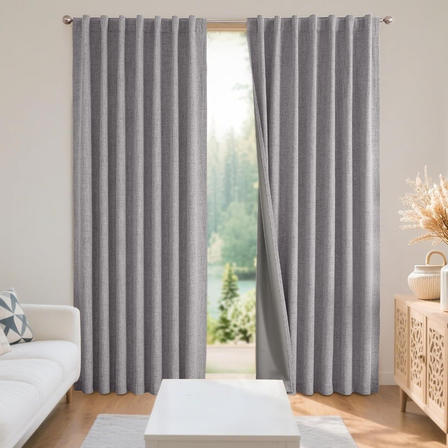 Aura Zeus - Cortina 100% Blackout 2 Paños 220x140 Lino Termica Roller Az Gris Gris