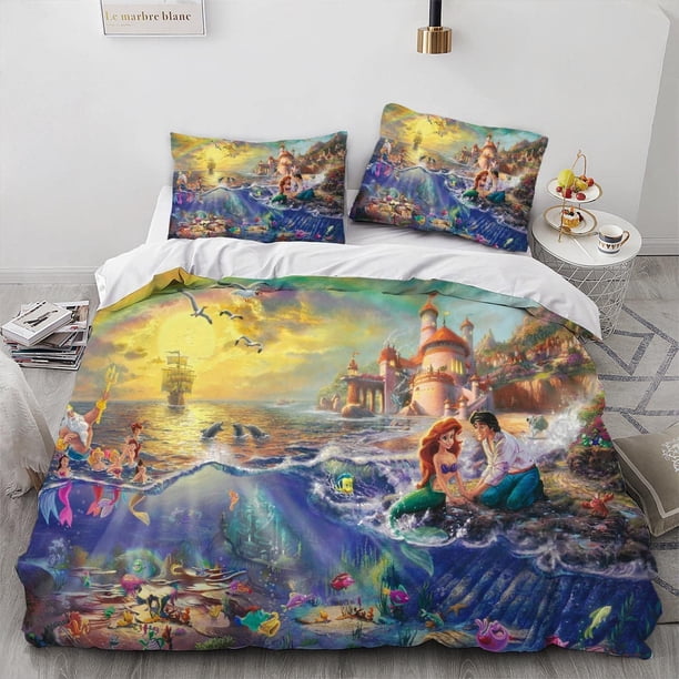 Fish Princess Anime Girl Duvet Cover Set 100% Microfiber Bedding Sets 3 Pieces Ultra Soft Skin-Friendly Comforter Cover Set