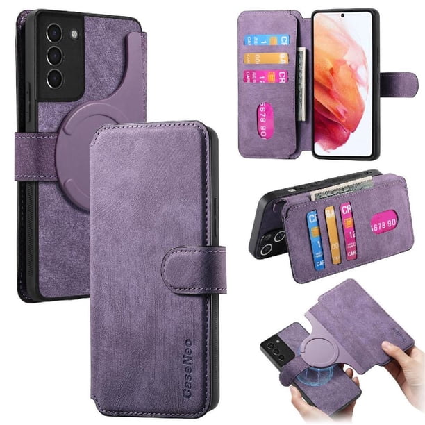 Funda Billetera Magnética para Samsung Galaxy S21 Plus Soporte Tarjetas Desmontable Morado