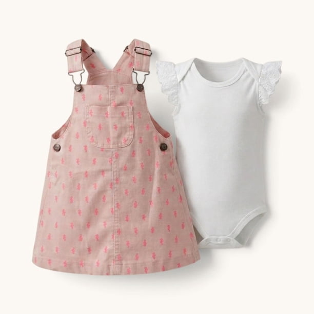 Conjunto De Jardinera + Body Manga Corta Para Niñas Primavera Verano