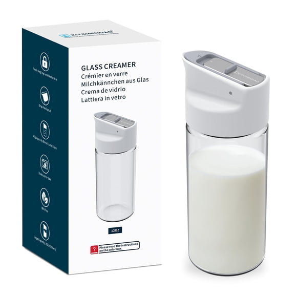 Lechera de Vidrio KITCHENDAO 355 ml con Tapa de Borosilicato