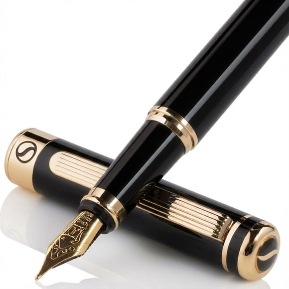 Pluma estilográfica Scriveiner negro lacado con acabado dorado
