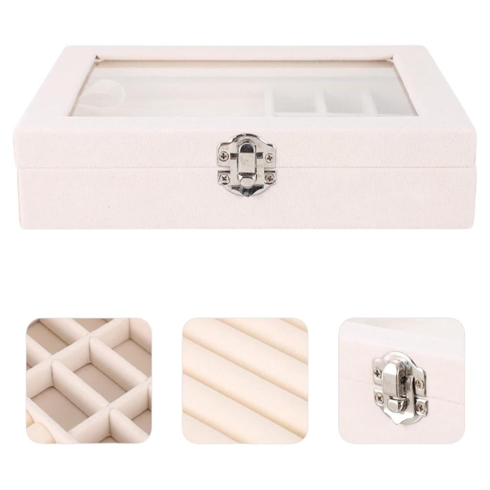 N-ofertas - Joyero Exhibidor Organizador De Joyas Con Tapa Beige