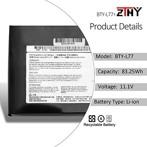 Reemplazo De Batería Zthy Bty-L77 Para Laptop Msi Gt72 11.1V 83.25Wh