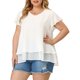 thumbnail image 1 of Blusa Casual de Chifón para Mujer de Talla Grande Agnes Orinda con Volantes, Mangas Cortas, Escote en V y Dobladillo de Doble Capa 1X Blanco, 1 of 9
