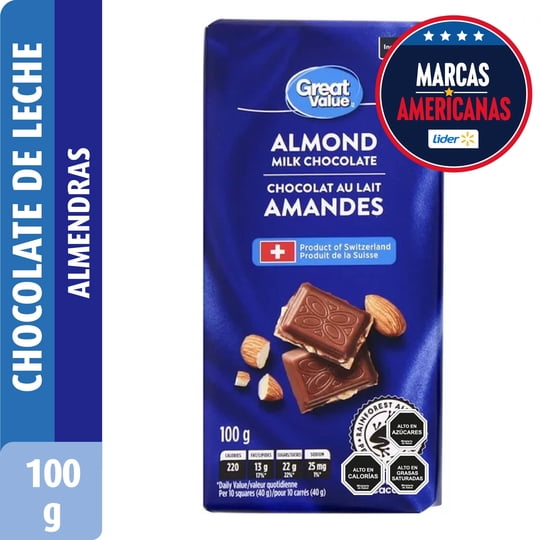 Chocolate De Leche Con Almendras 100 g Great Value