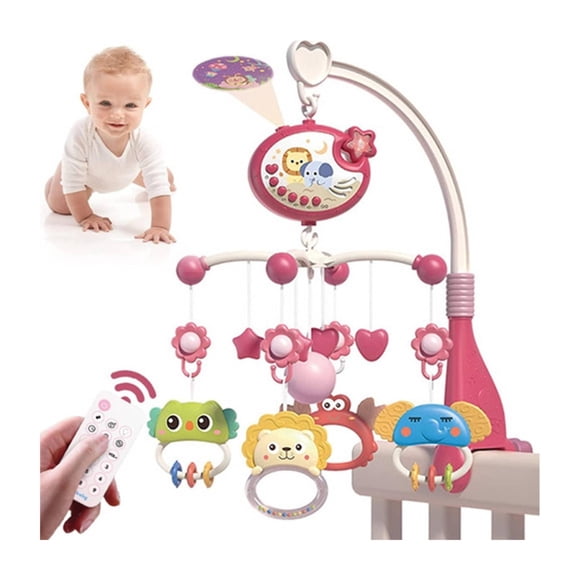 Juguete Movil Sonajero Infantil Con Luz Y Sonido Animales Rosado