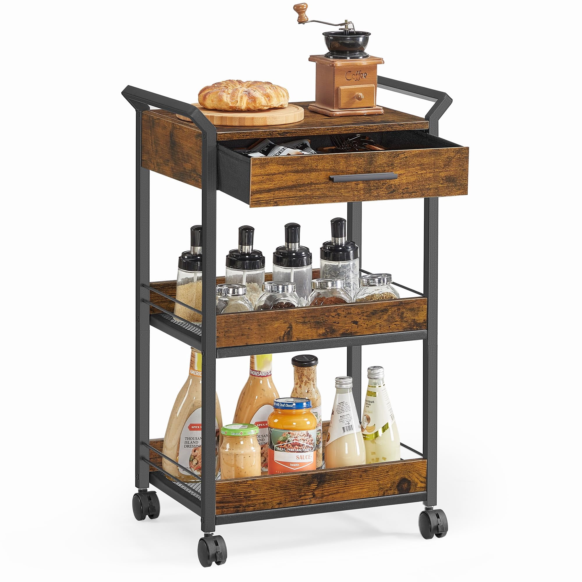 Carrito De Almacenamiento Vasagle De 3 Niveles Con Cajón, 30 X 46 X 71 Cm