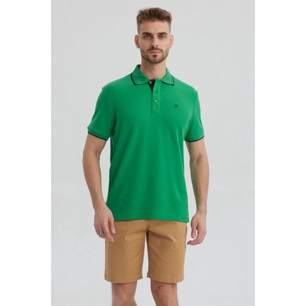 Polera Hombre Piqué Básica Lisa Verde - lll
