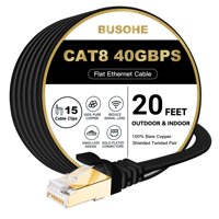 Cable Ethernet Busohe Cat 8, 20 M, 40 Gbps, 2000 Mhz, Exterior, Negro