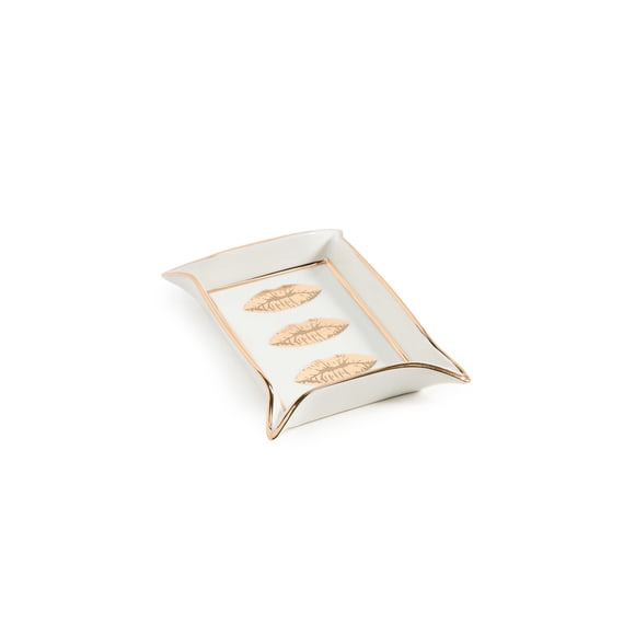 Bandeja para Objetos Jonathan Adler Labios Dorada de Porcelana 18x13 cm