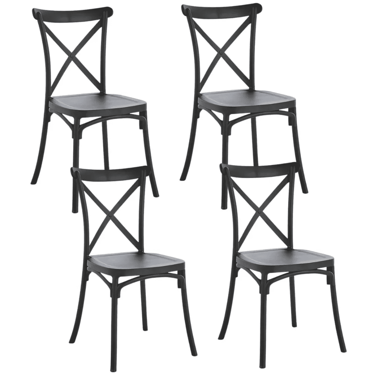 Moboi - Pack 4 Sillas Crossback Negra Apilable