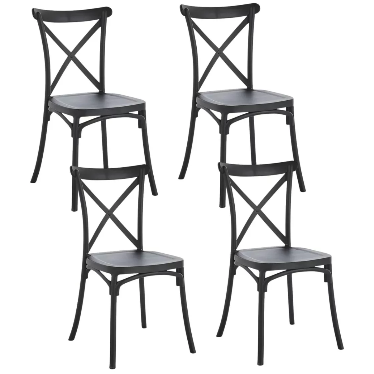 Moboi - Pack 4 Sillas Crossback Negra Apilable