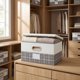 thumbnail image 2 of Cubo de Almacenamiento, Contenedor de Tela con Asas para Estantes y Armario, Cesta de Almacenamiento Plegable a Cuadros para Organizar Ropa Gris 15*9.8*8.3in, 2 of 6