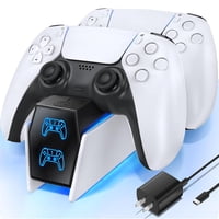 Genérico - Ps5 Controller Charger Station With 5V/3A Fast Ac Adapter For Ps5 & Edge Controllers, Ps5 Dual Stand Charger Wirh 9 Rgb Led Ps5 Accessories For Ps5 Controller, Ps5 Charging Station-Blanco
