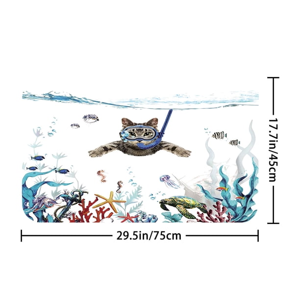 1pc Modern Swimming Cat Shower Curtain and Rugs Set - Waterproof Bathroom Decor with 12 Rings - Includes Toilet Lid Cover