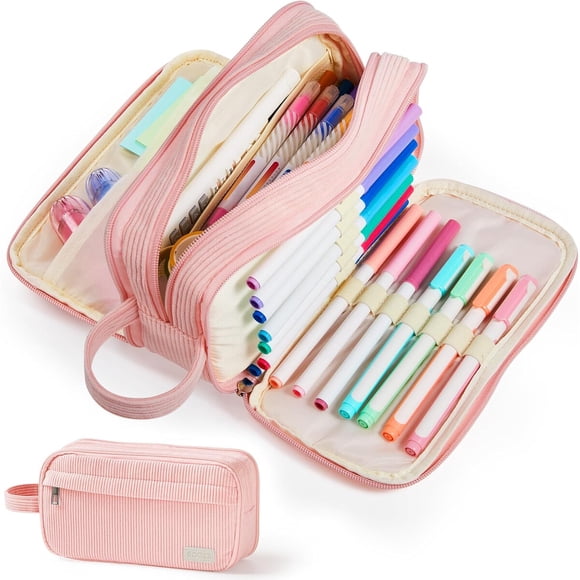 Estuche Sooez Gran Capacidad Corduroy Rosado 22x11x7cm
