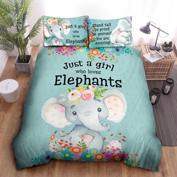 Just A Girl Who Loves Elephants Cute Quilt Duvet Cover Set Comforter Cover3-Piece Bedding Set