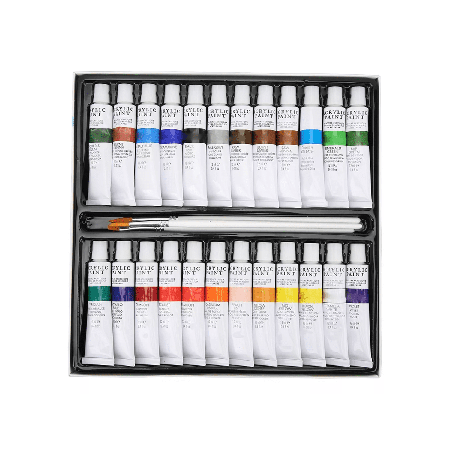 Importclick - Set 24 Pinturas Acrílicas Colores Tubos 12 Ml 3 Pinceles