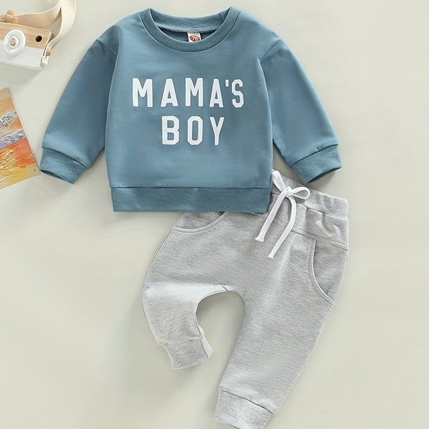 Baby Boys "MAMA'S BOY" Print Outfit - Long Sleeve Sweatshirt + Trousers Set