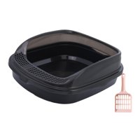 Magideal - Caja De Arena Para Gatos, Caja De Arena Grande De Cara Alta, Bandeja De Arena Para Mascotas, Suministros Para Animales Pequeños, Gatos Medianos Y Gran Negro Medio