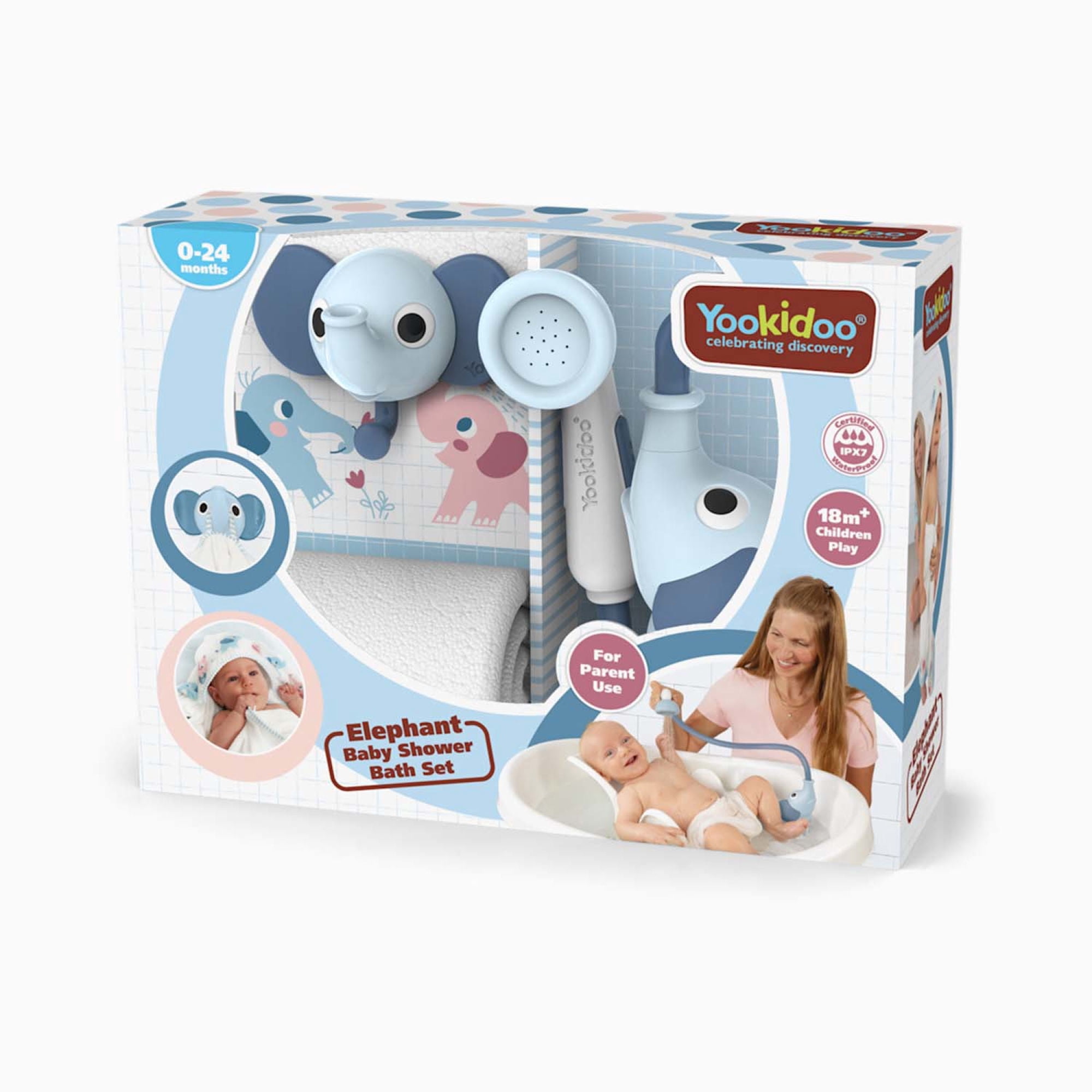 Set De baño Ducha Elefante Y Toalla Azul
