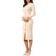 thumbnail image 4 of Vestido de punto ajustado INSPIRE CHIC para mujeres 2025 con cuello en V, manga larga y botones decorativos, talla XS, color albaricoque, 4 of 6