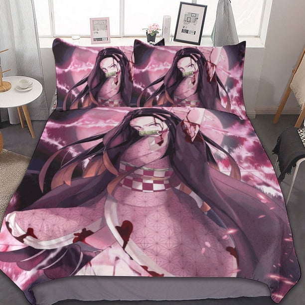 Demon Slayer 3-Piece Bedding Set Warm And Comfortable Soft Duvet Cover Bed Set for Boys Girls Kids Adult Bedroom All Season