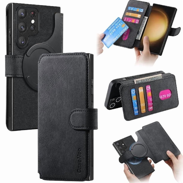 Funda Billetera Magnética para Samsung Galaxy S23 Ultra Soporte Tarjetas Desmontable Negro