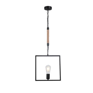 Want - Lámpara Colgante Yute/Cuadro Negro Porta E-27 Incluye Ampolleta