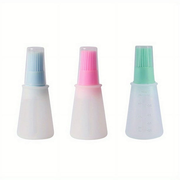 1/2/3pcs 2.2oz Brand Silicone BBQ Oil Bottle Brush With Flat-Bottom Design, Perfect For Barbecue, Cooking And Baking - Heat-Resistant, Easy To Clean And Suitable For All Cookware Surfaces, Outdoor Cam