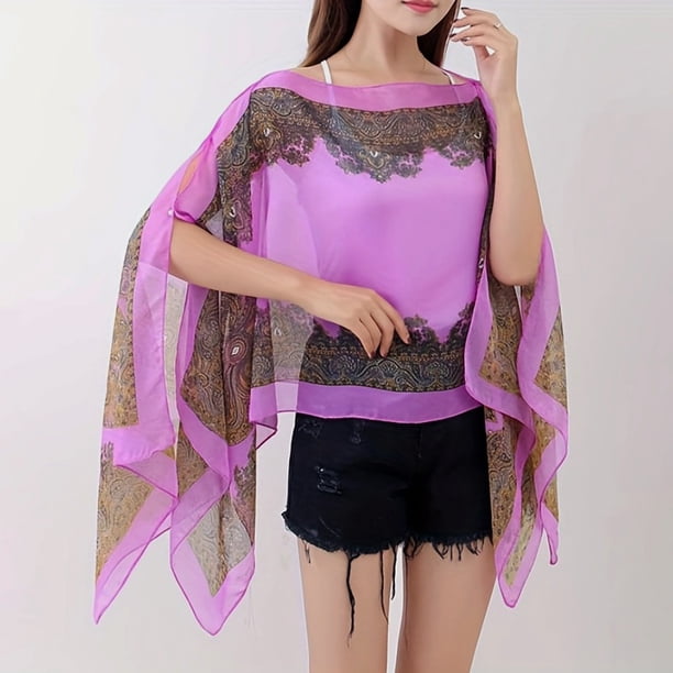 Stylish Paisley Print Chiffon Shawl - Perfect for Boho Trend, Sunscreen Wrap, Travel & Beach!